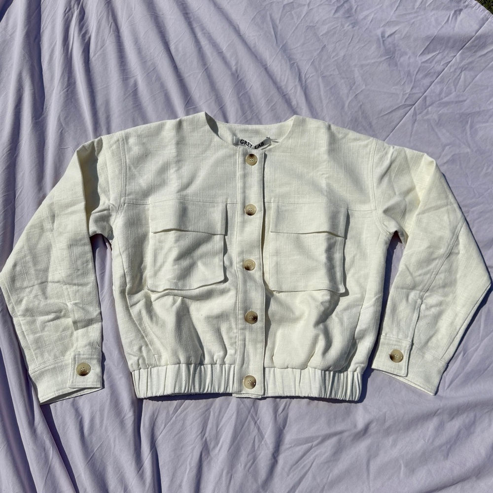 GREY LAB White Cotton Bomber Jacket